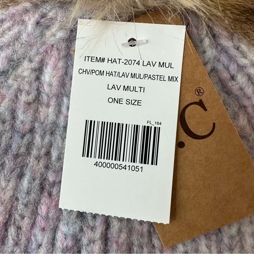 C. C Cozy Knit Pom Beanie Hat and Scarf Set - Multicolor Pinkish Purple Lavender - Picture 7 of 8